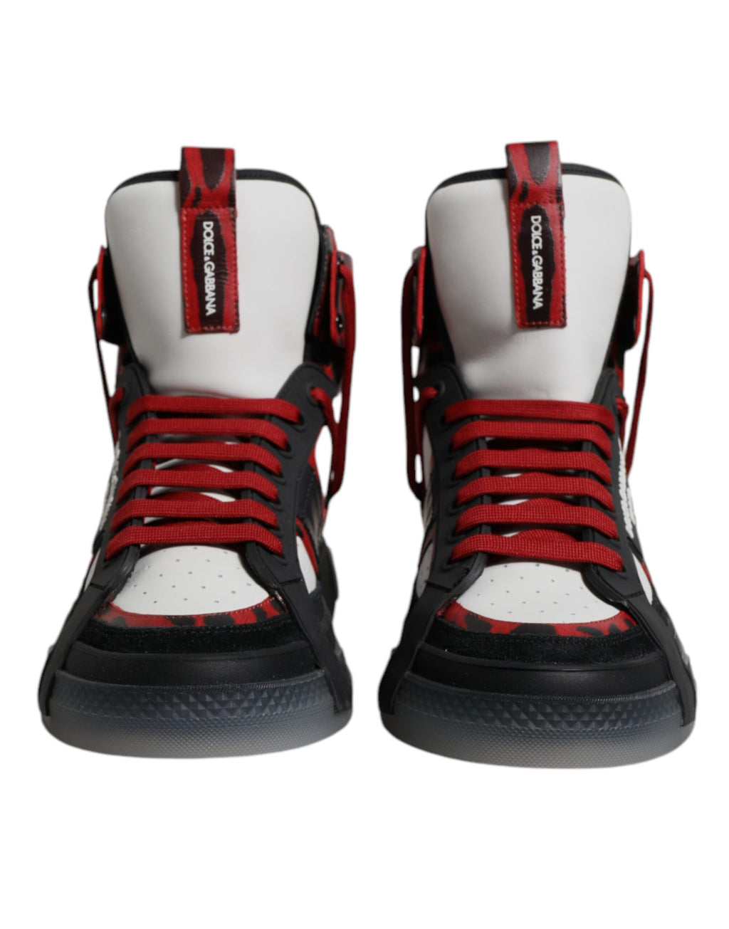 Sneakers montantes en cuir multicolore de Dolce & Gabbana, chaussures de sport élégantes avec détails colorés.