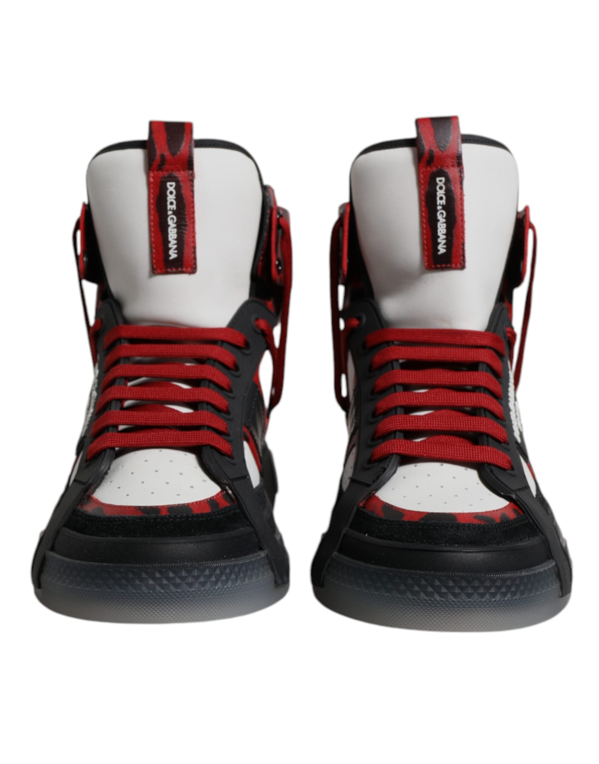 Sneakers montantes en cuir multicolore de Dolce & Gabbana, chaussures de sport élégantes avec détails colorés.