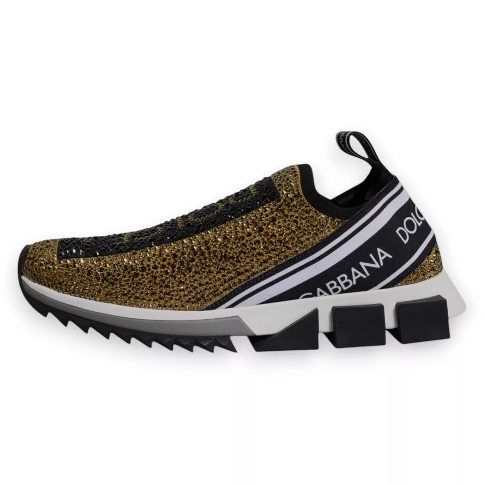 Chaussures sneakers Dolce & Gabbana Sorrento avec strass dorés et design élégant, vue de face.