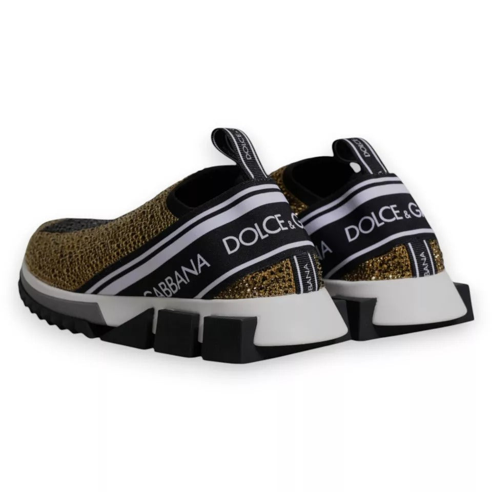 Chaussures Sneakers Dolce & Gabbana Sorrento avec strass dorés et détails élégants, vue de face.
