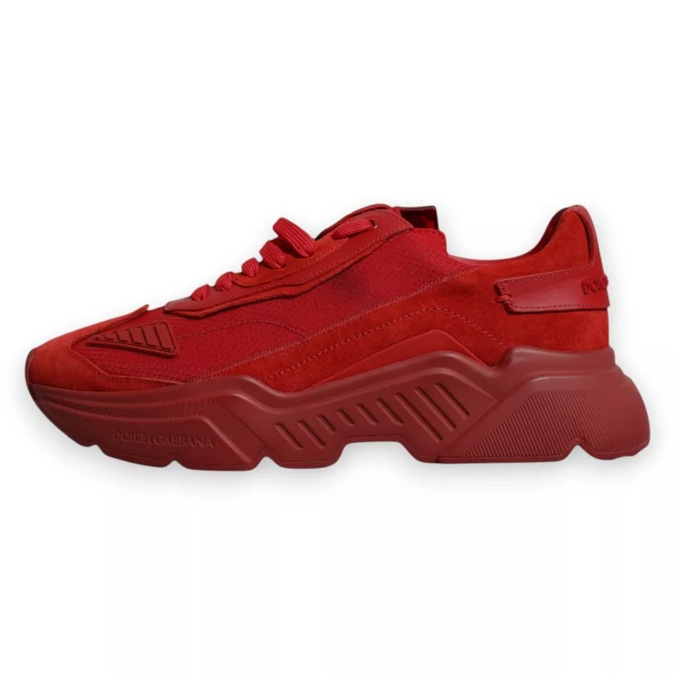Chaussures basses Dolce & Gabbana Daymaster en cuir rouge, sneakers décontractés pour homme, vue de face.
