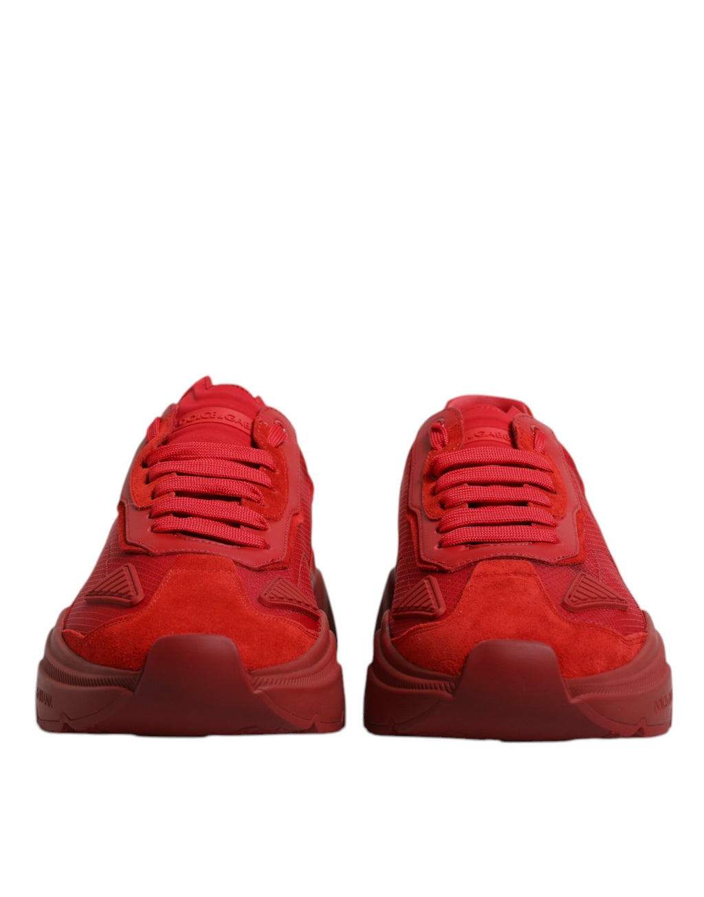 Chaussures sneakers basses en cuir rouge Dolce & Gabbana Daymaster, vue de face.