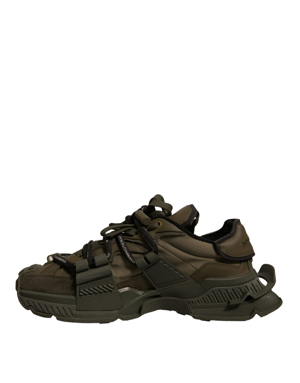 Chaussures basses Dolce & Gabbana en vert militaire, baskets de style spatial avec design moderne et détails élégants.