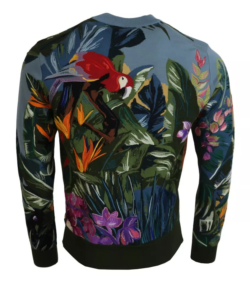 Pull en laine et soie Dolce & Gabbana Jungle avec logo, couleur neutre, porté sur mannequin.