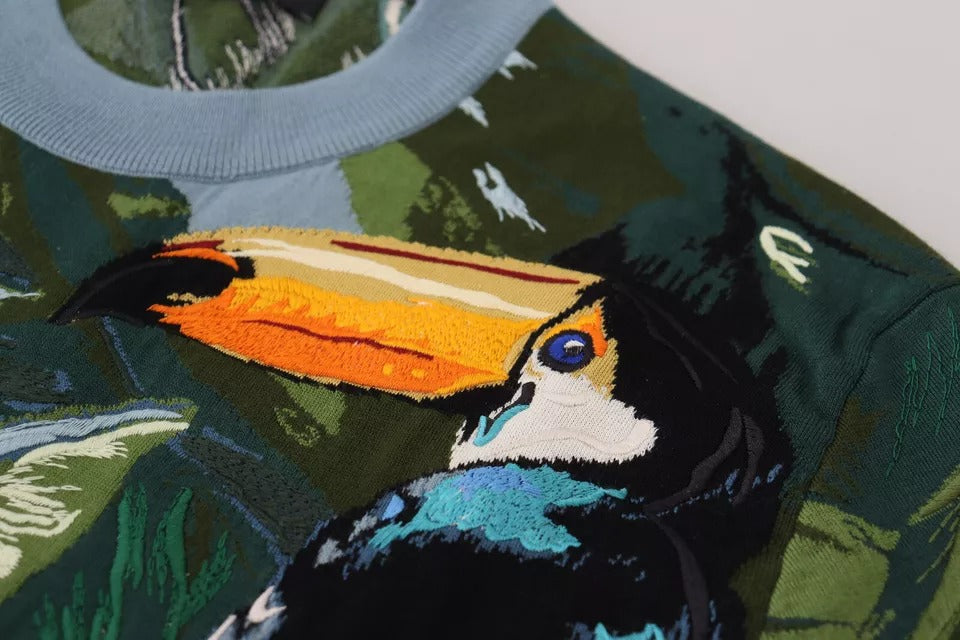 Pull en laine et soie Dolce & Gabbana Jungle Wool Silk avec logo, visible en détail dans l'image.