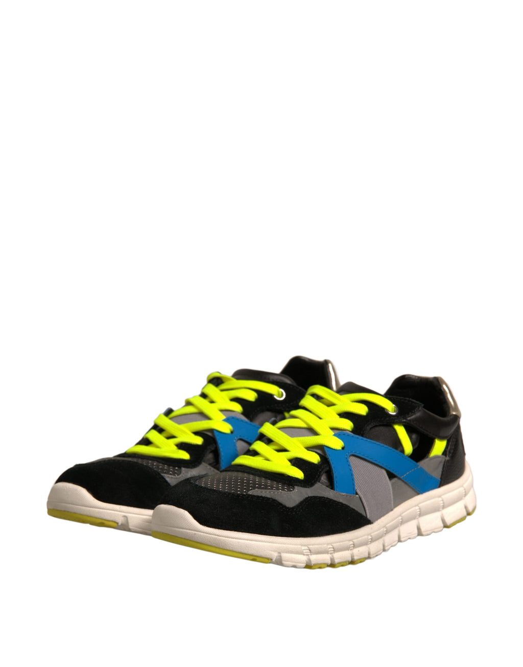 Chaussures sneakers basses en daim multicolore Dolce & Gabbana, vue de face, détails colorés et style élégant.