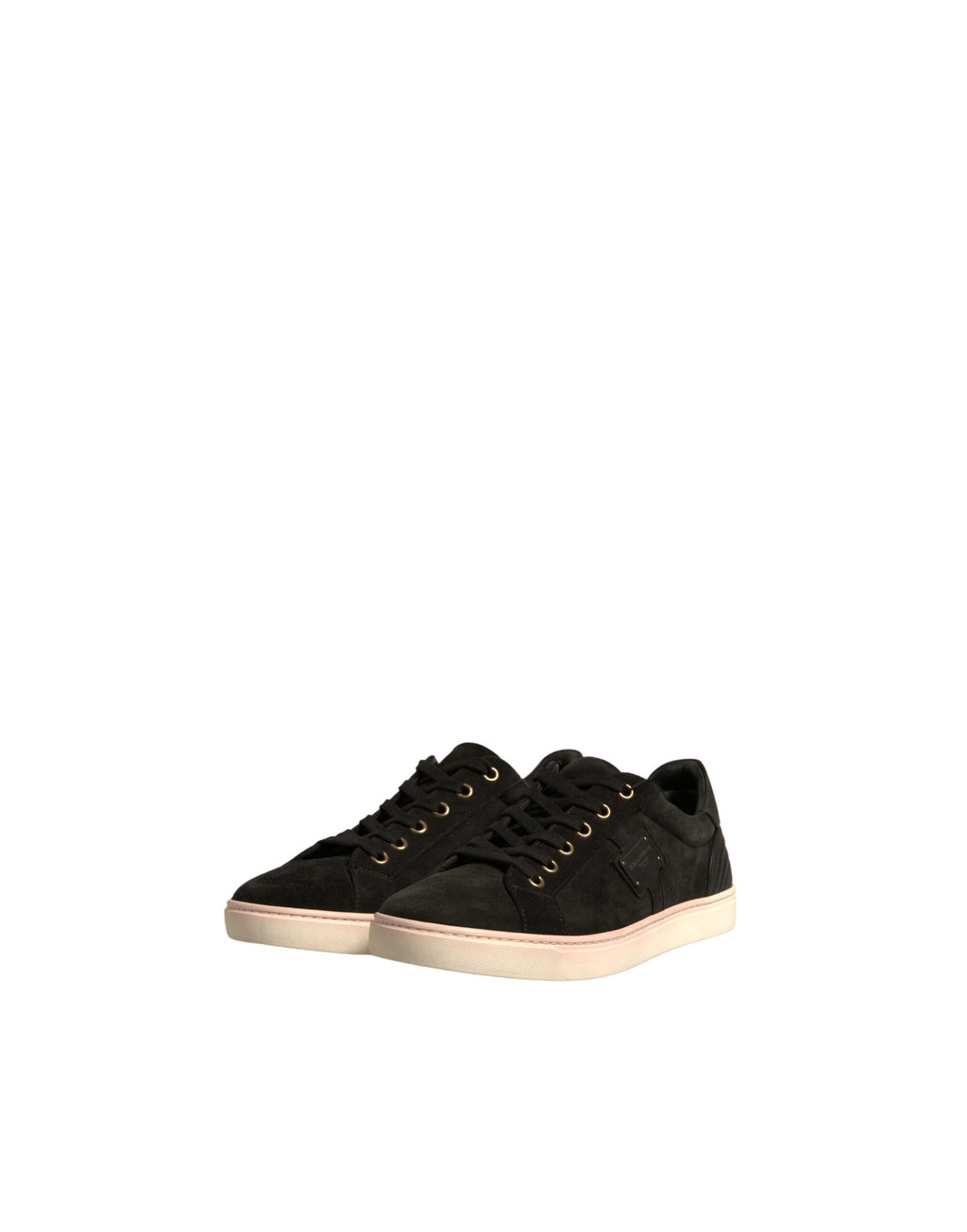 Chaussures sneakers pour hommes Dolce & Gabbana en cuir suédé noir avec logo, vue de face visible dans l'image.