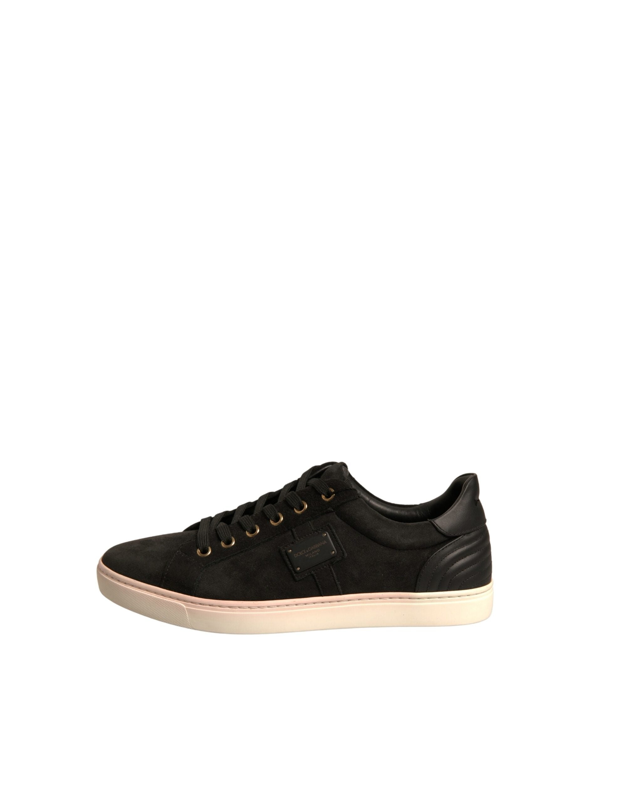 Baskets pour hommes Dolce & Gabbana en daim noir avec logo, style élégant et chaussures de sport sophistiquées.