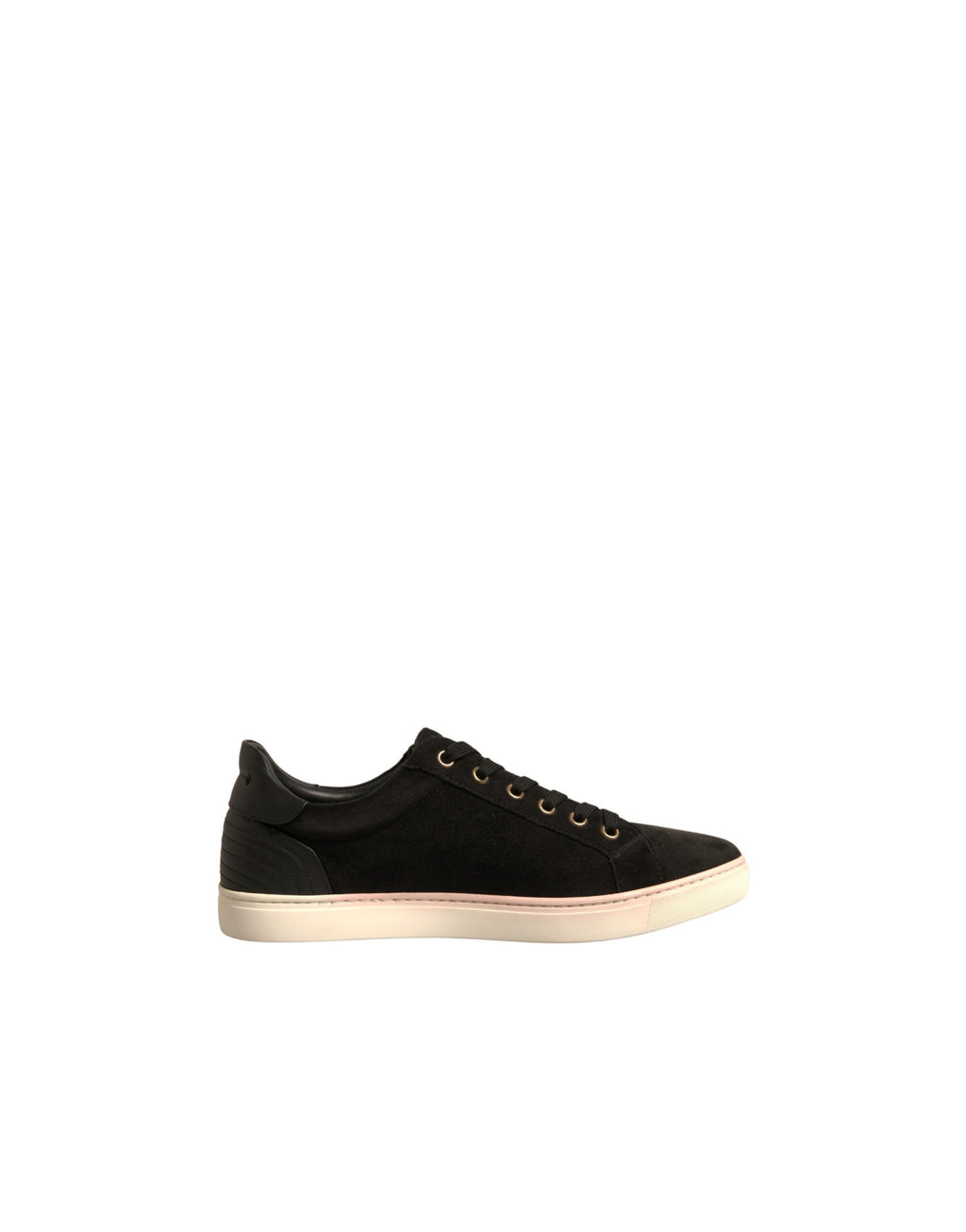 Chaussures sneakers en daim noir Dolce & Gabbana avec logo, pour hommes, vue de face sur fond blanc.