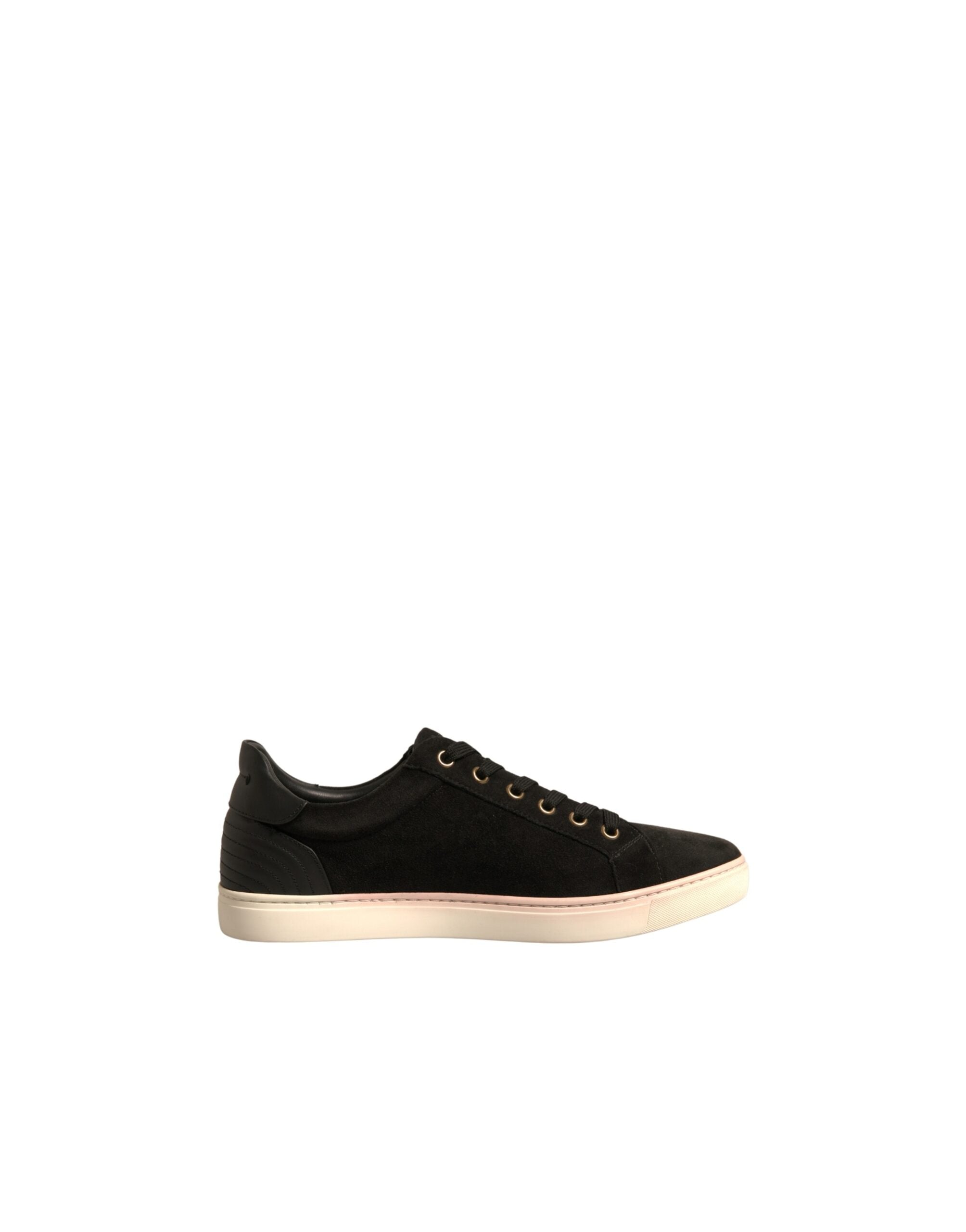 Chaussures sneakers en daim noir Dolce & Gabbana avec logo, pour hommes, vue de face sur fond blanc.