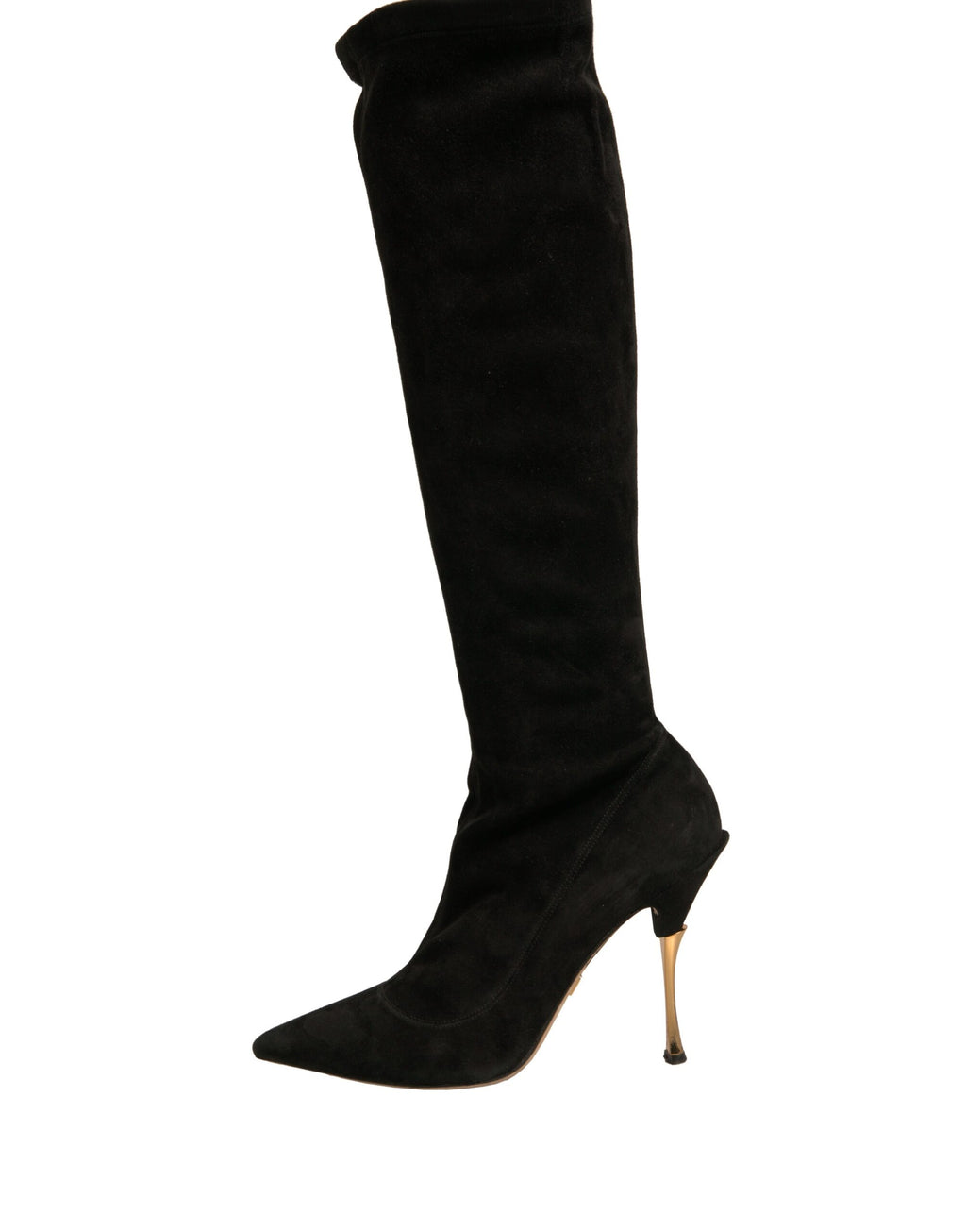 Bottes hautes en daim noir Dolce & Gabbana, chaussures à talons stiletto élégants et sophistiqués.