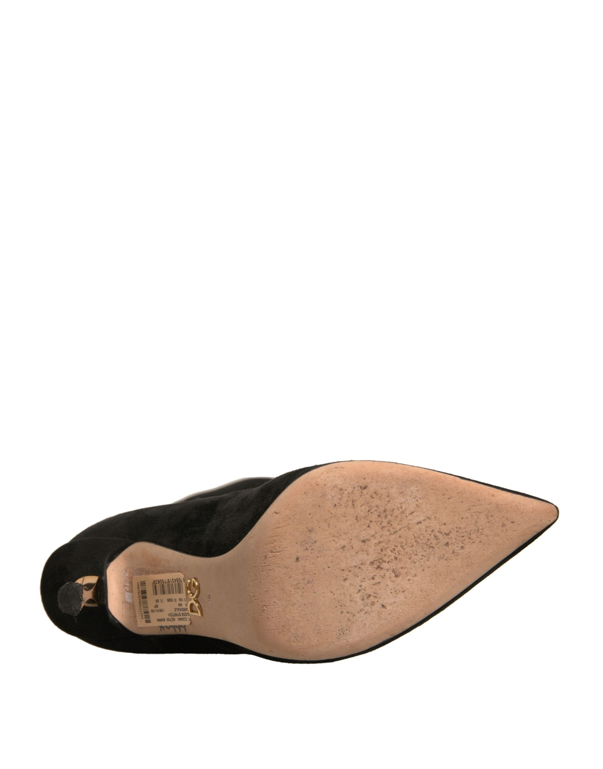 Bottes hautes en daim noir Dolce & Gabbana avec talons stilettos et design élégant.
