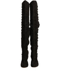 Chaussures Dolce & Gabbana bottes hautes en daim noir, talons élégants et design sophistiqué, pour un look chic et tendance.
