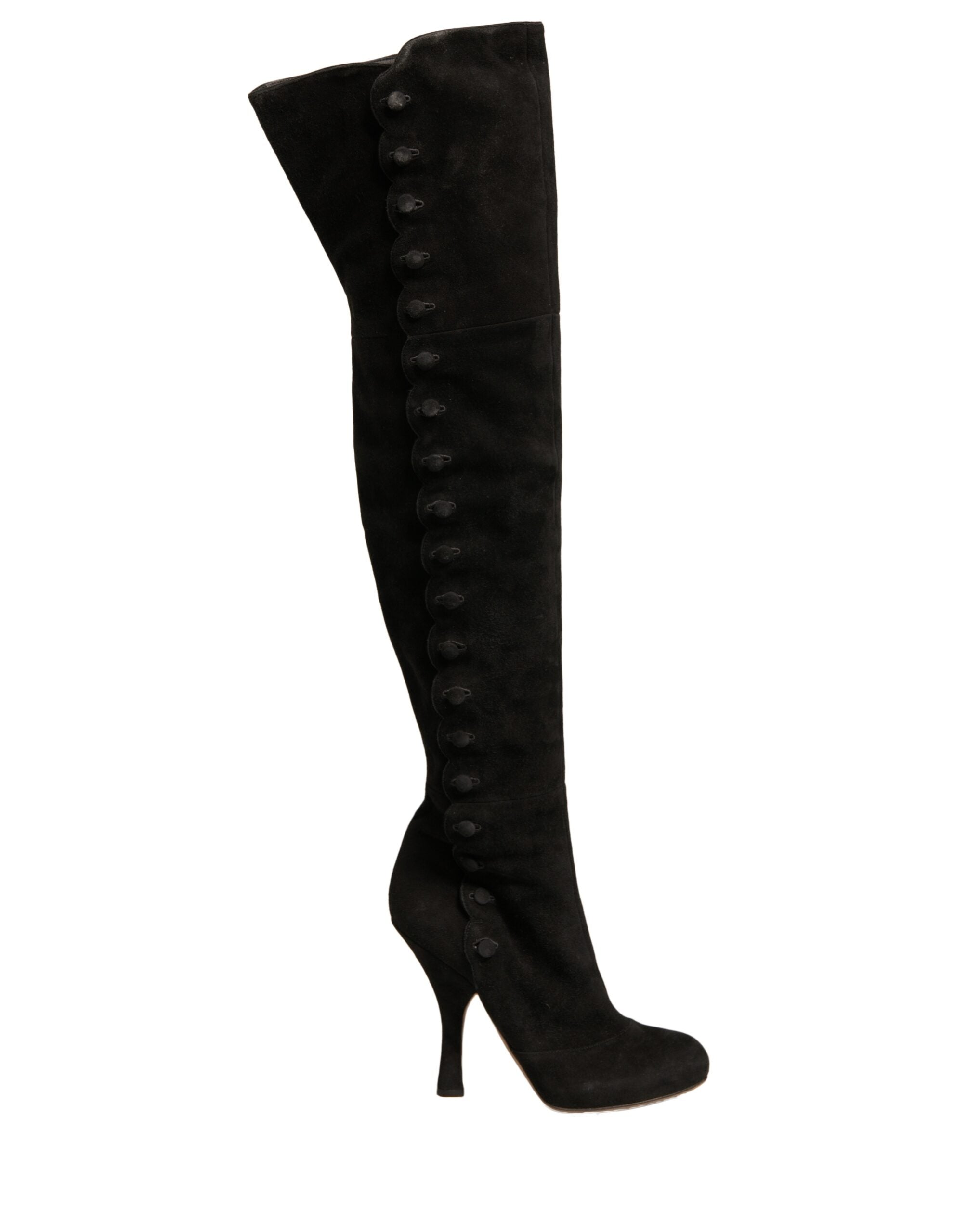 Escarpins en daim noir Dolce & Gabbana, bottes hautes jusqu'aux genoux, avec talons élégants et design sophistiqué.