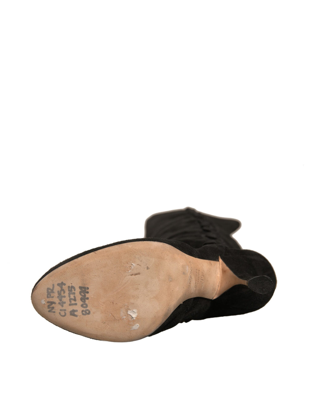 Chaussures à talons en daim noir Dolce & Gabbana, bottes hautes jusqu'au genou, élégantes et sophistiquées.