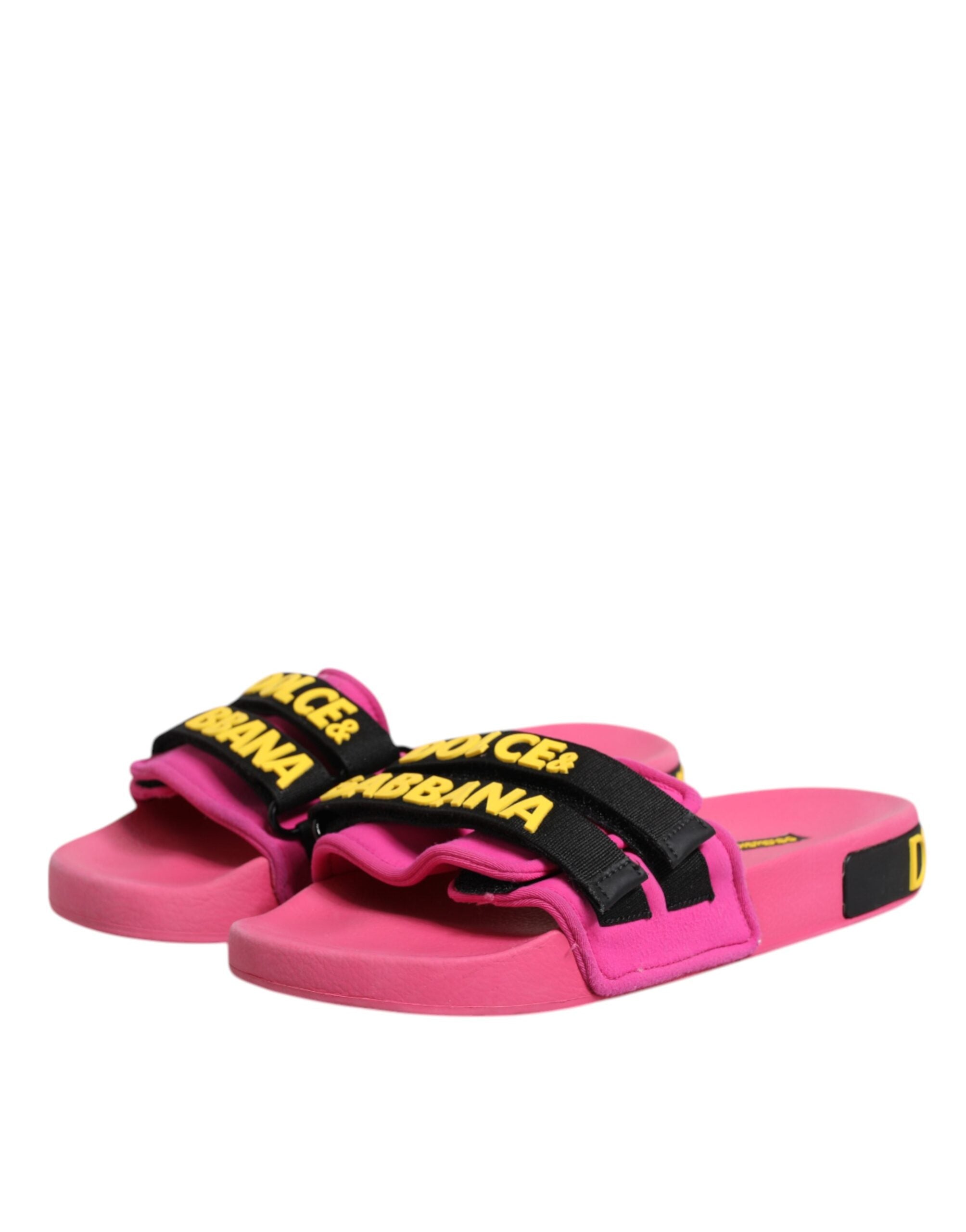 Sandales plates Dolce & Gabbana en néoprène fuchsia, chaussures d'été décontractées pour la plage.