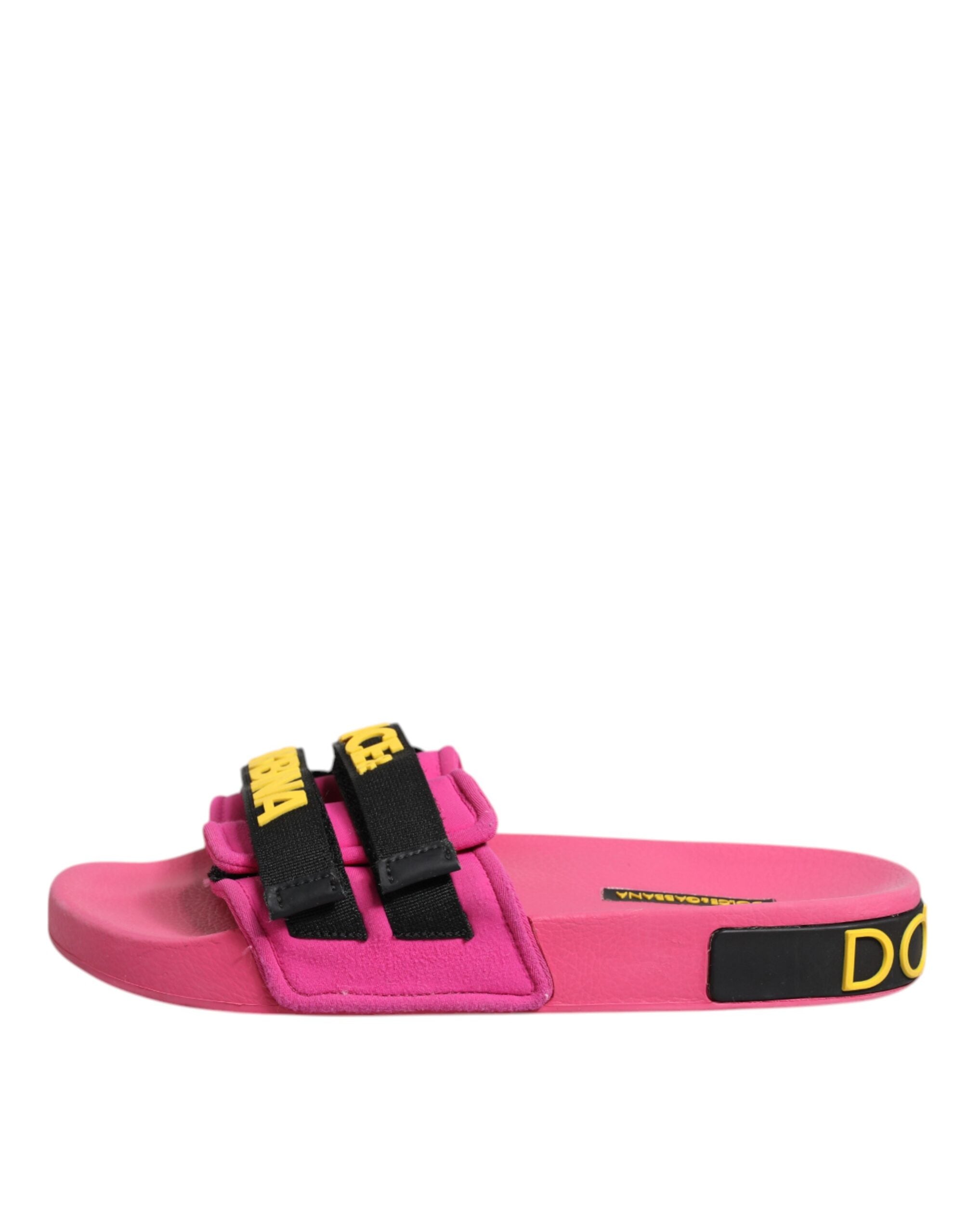 Sandales plates en néoprène fuchsia de Dolce & Gabbana, chaussures d'été pour la plage, avec design tendance et confortable.