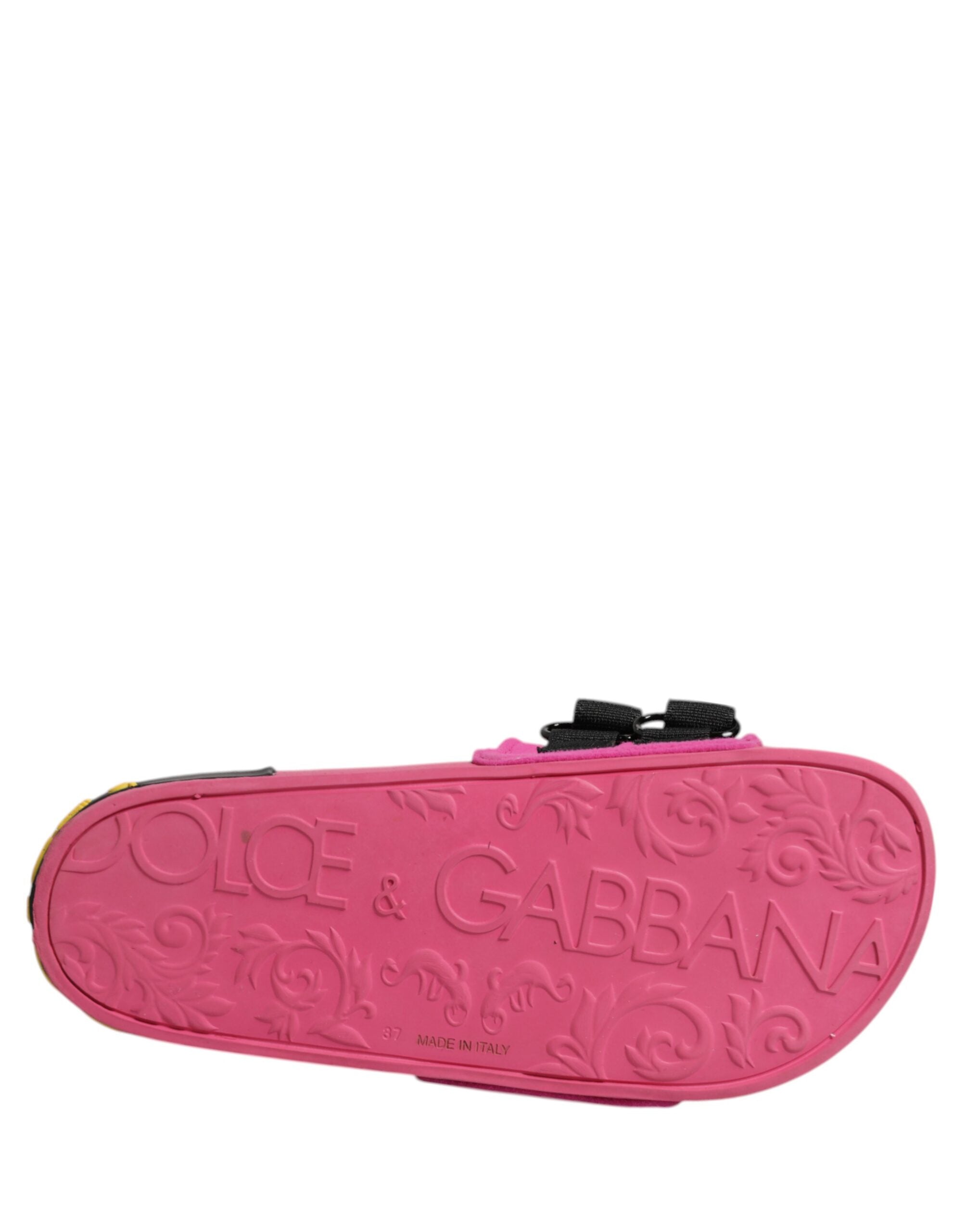 Sandales plates en néoprène fuchsia de Dolce & Gabbana, chaussures de plage élégantes et confortables pour femmes.