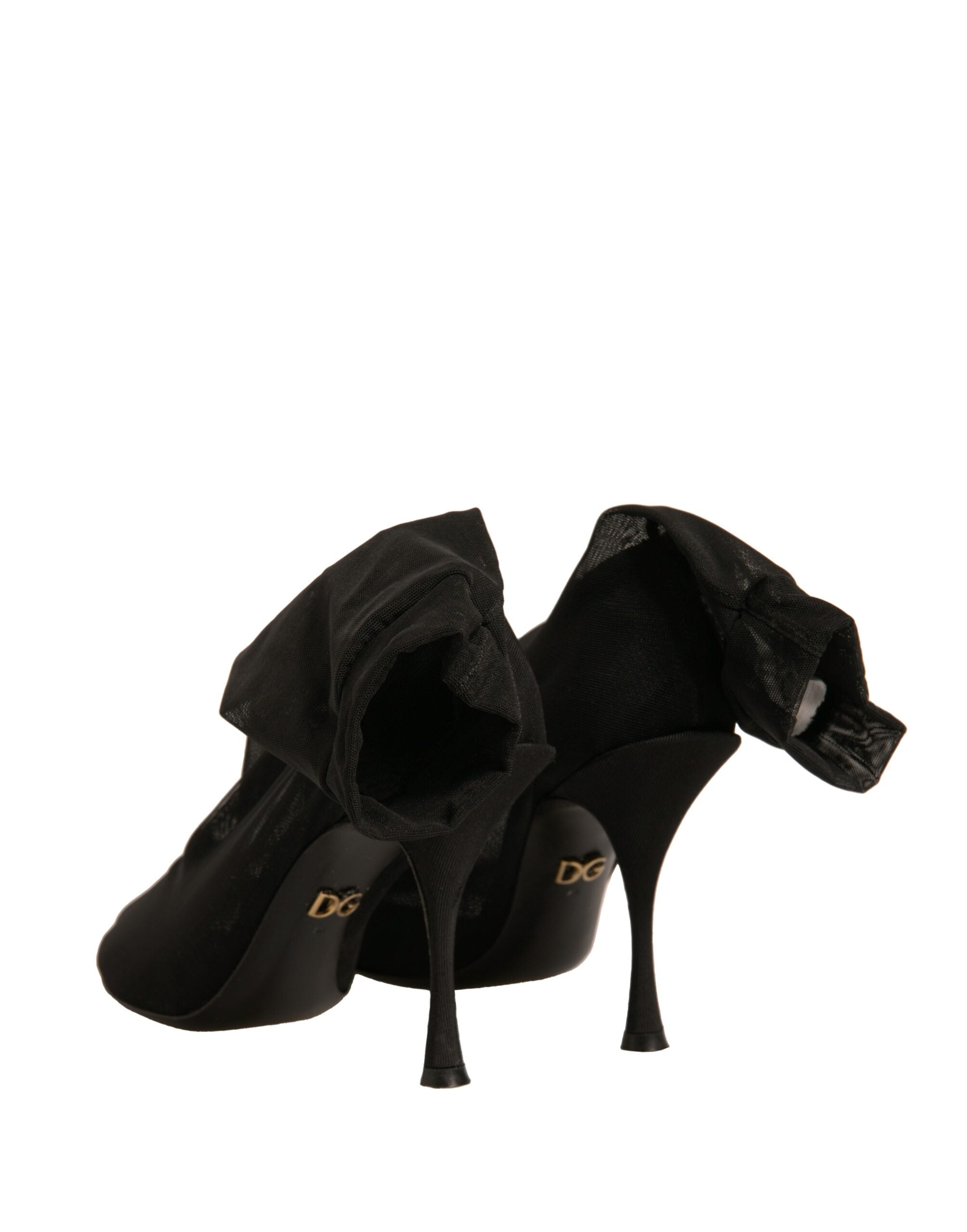 Chaussures Dolce & Gabbana en soie noire avec talons en maille, style bottines élégantes à talons hauts.