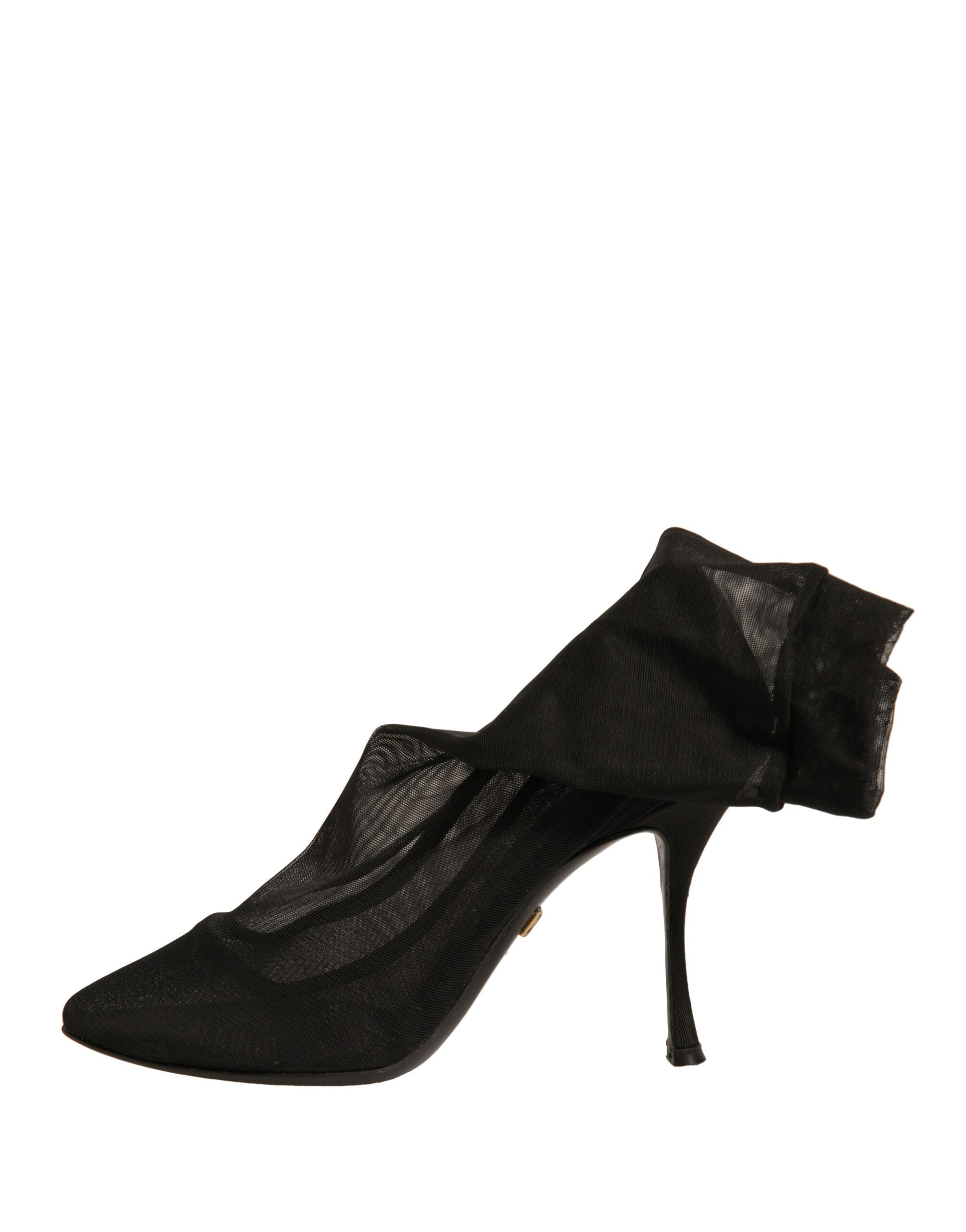 Chaussures à talons Dolce & Gabbana en soie noire et mesh, style bottines élégantes avec semelle fine et design sophistiqué.