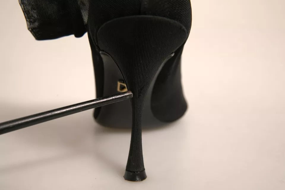 Chaussures à talons Dolce & Gabbana en mesh de soie noire, style chaussette, avec talons hauts élégants.