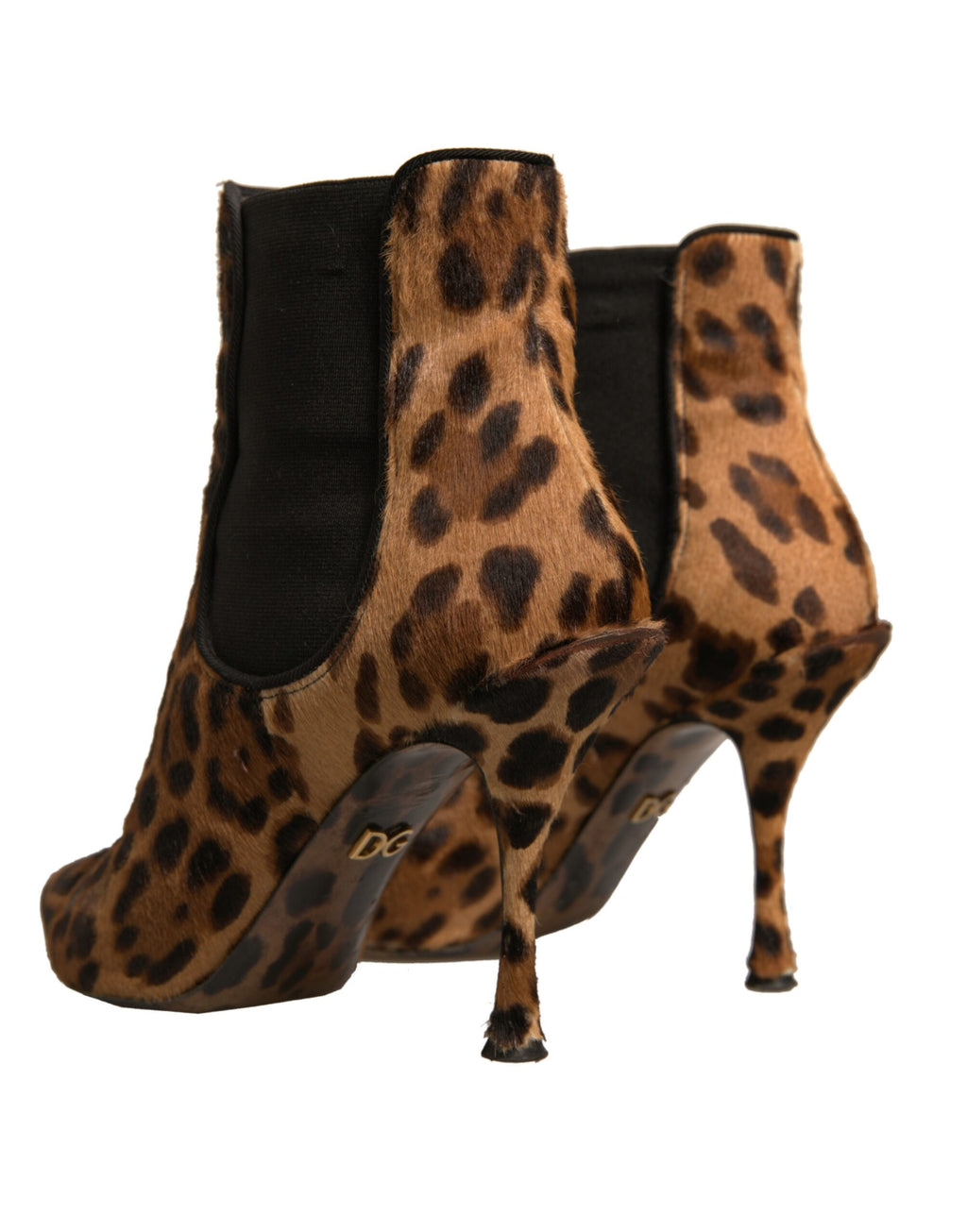Chaussures à talons Dolce & Gabbana en cuir brun à motif léopard, bottines extensibles élégantes.