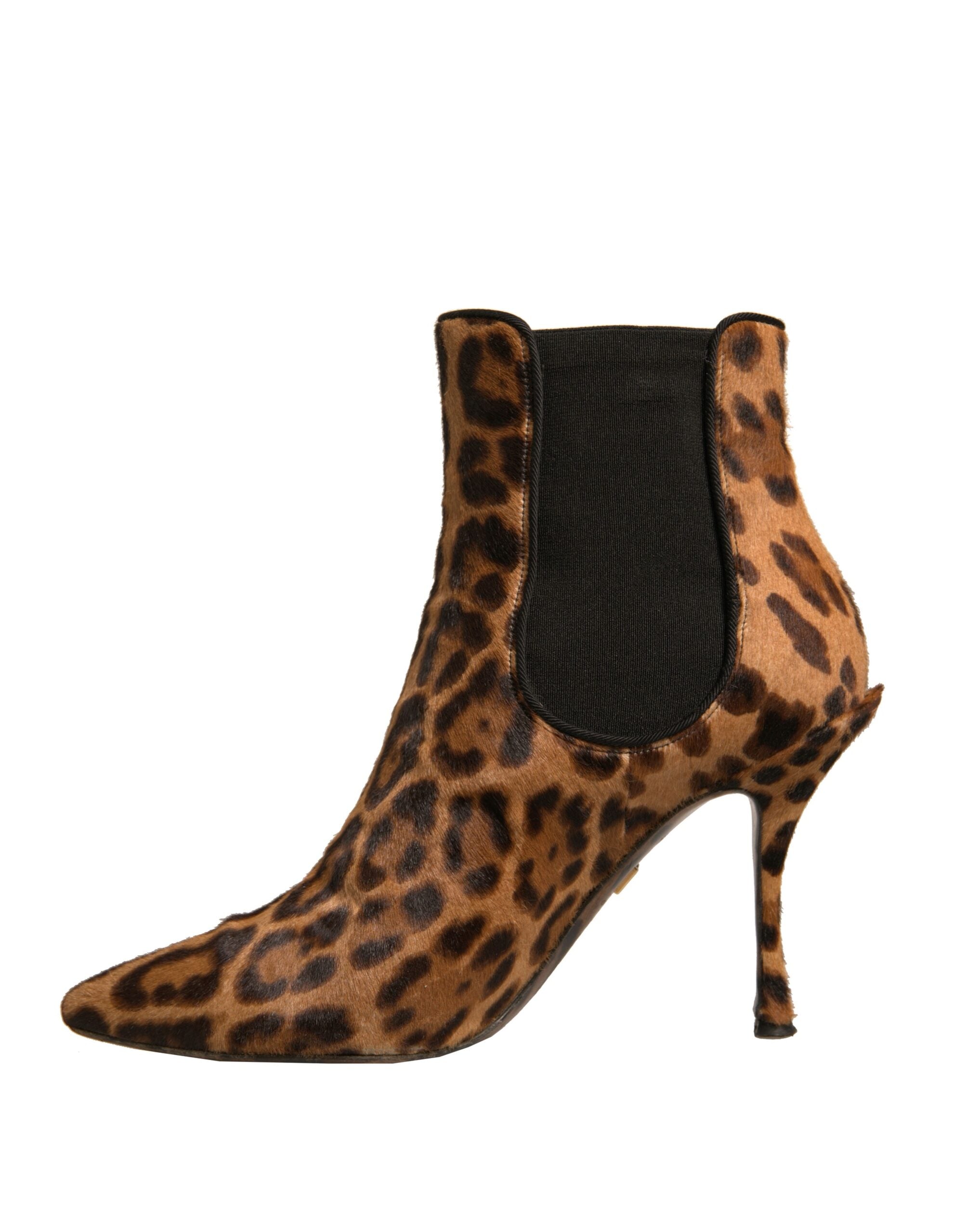 Bottes à talons en cuir écaille de léopard marron de Dolce & Gabbana, chaussures élégantes pour femmes.