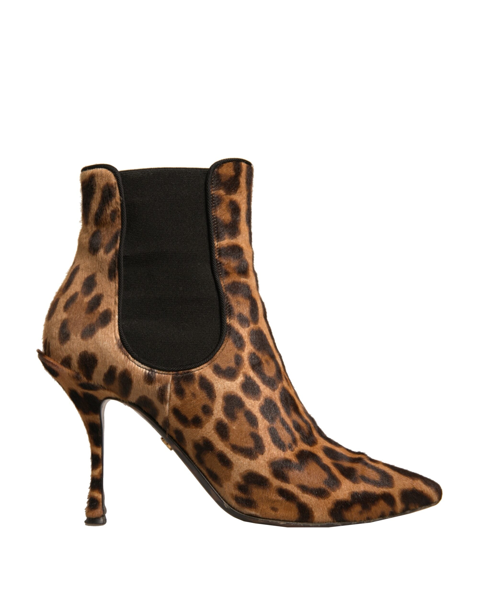 Bottes à talons en cuir léopard brun de Dolce & Gabbana, chaussures élégantes et extensibles pour femmes.