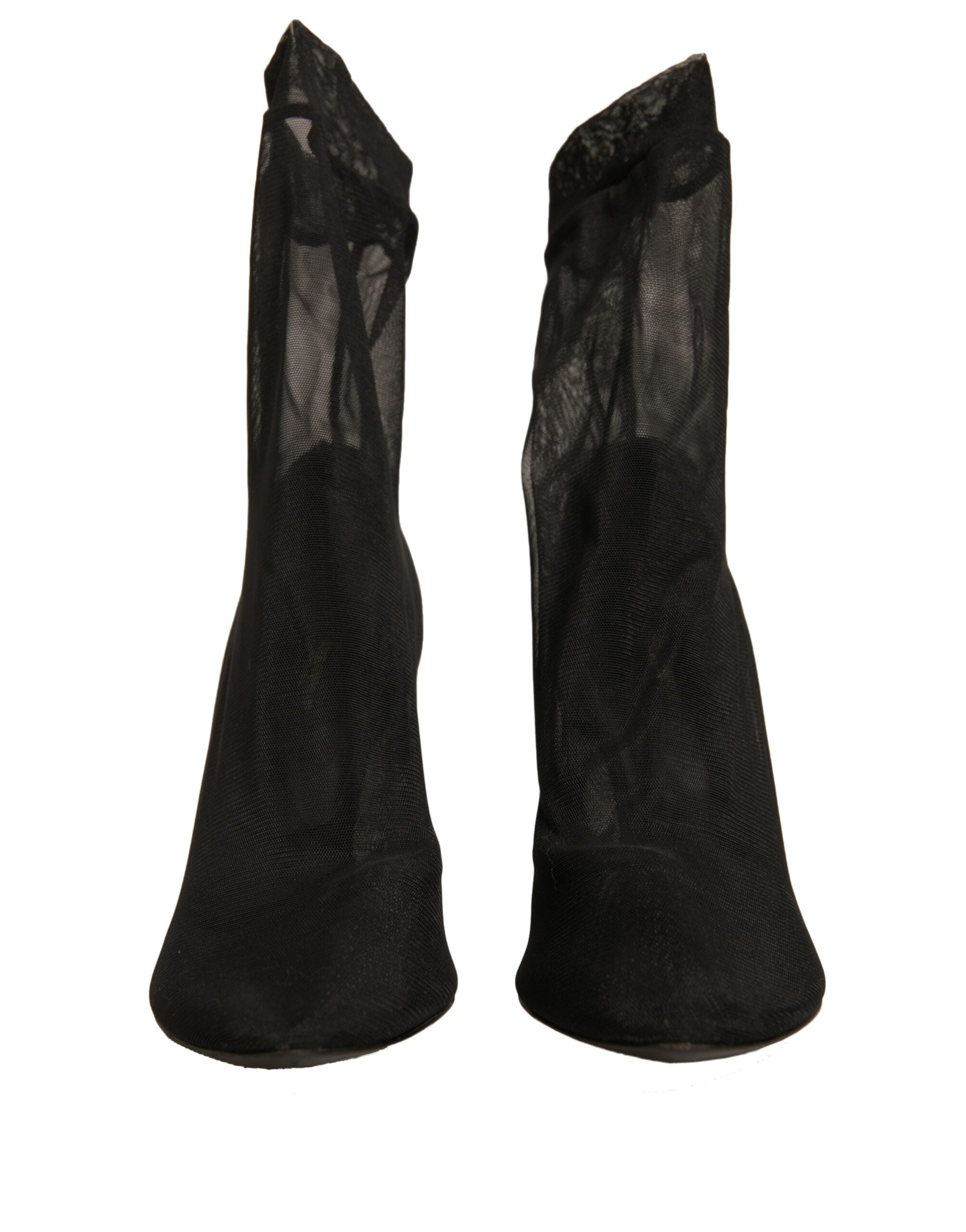 Chaussures Dolce & Gabbana à talons en maille de soie noire, style chaussette, élégantes et sophistiquées.