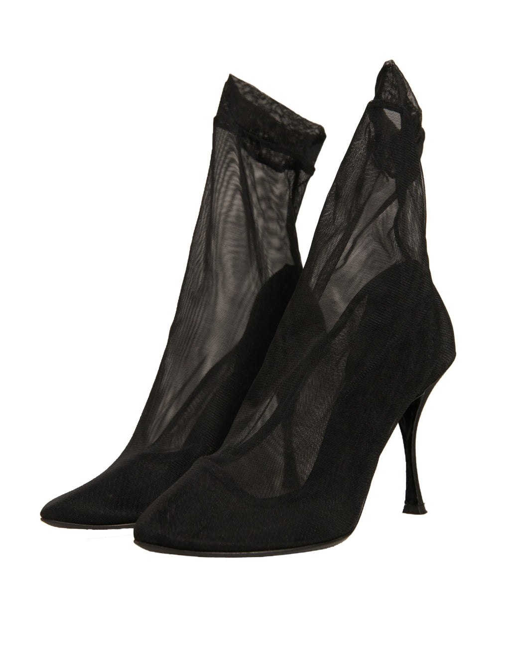 Chaussures Dolce & Gabbana noires en mesh de soie, style bottines à talons, élégantes et sophistiquées.