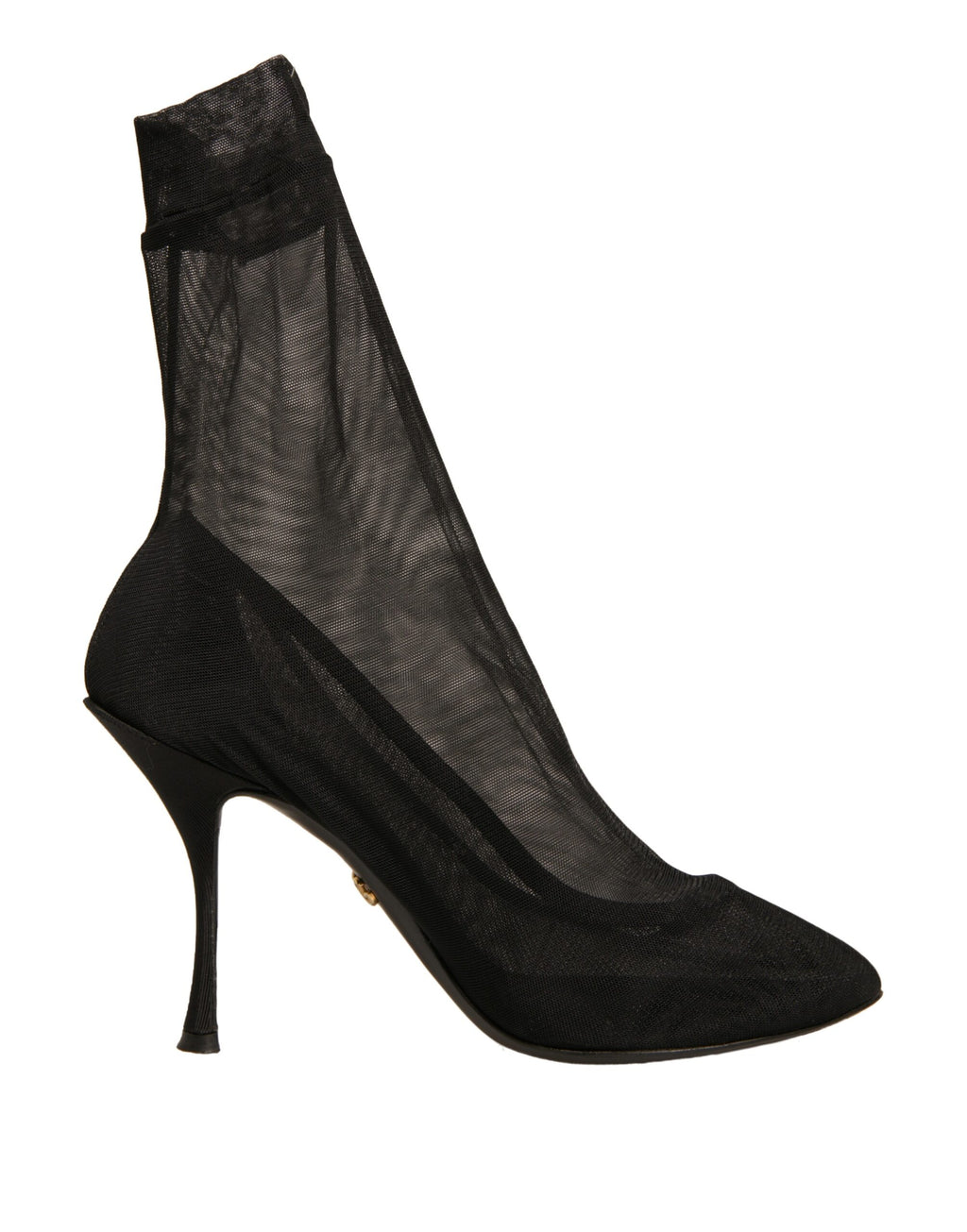 Chaussures à talons Dolce & Gabbana en mesh de soie noire, style bottines élégantes avec talons fins et design sophistiqué.