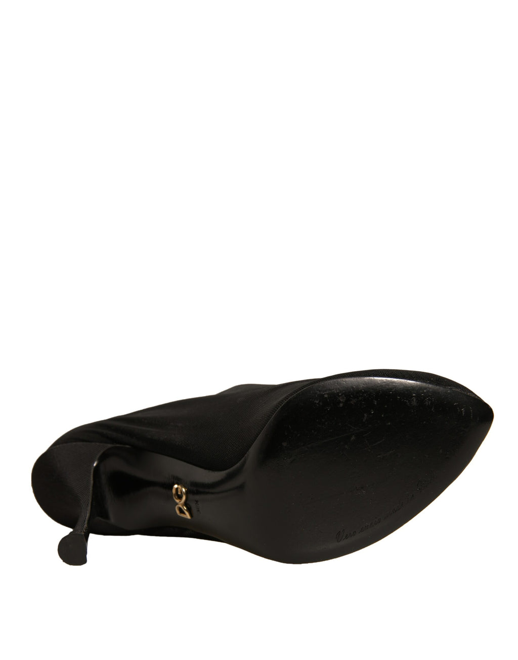 Chaussures Dolce & Gabbana à talons en soie noire avec tissage en résille, style bottines élégantes et sophistiquées.