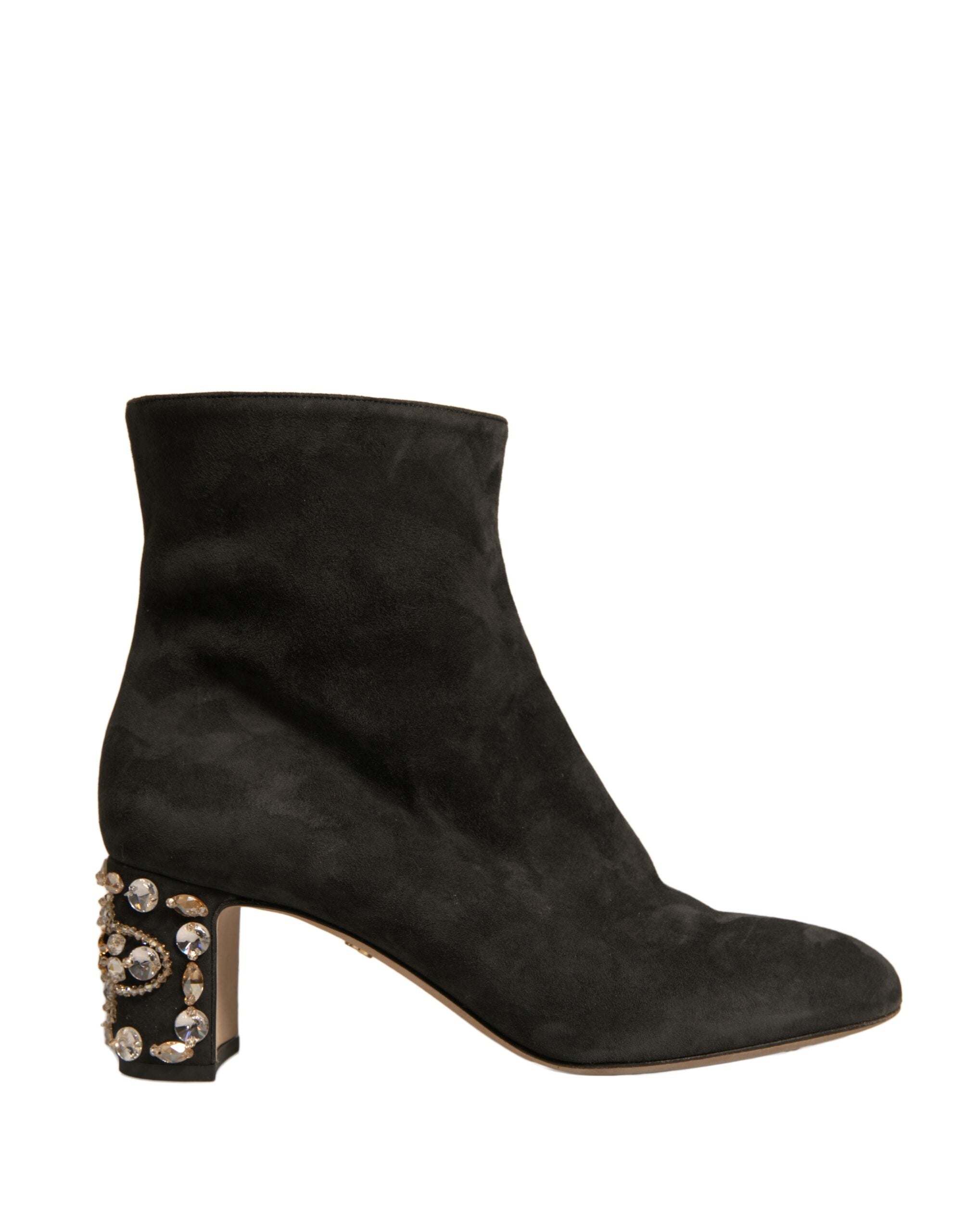 Bottes à talons noires Dolce & Gabbana avec embellissements, chaussures élégantes et sophistiquées pour femme.