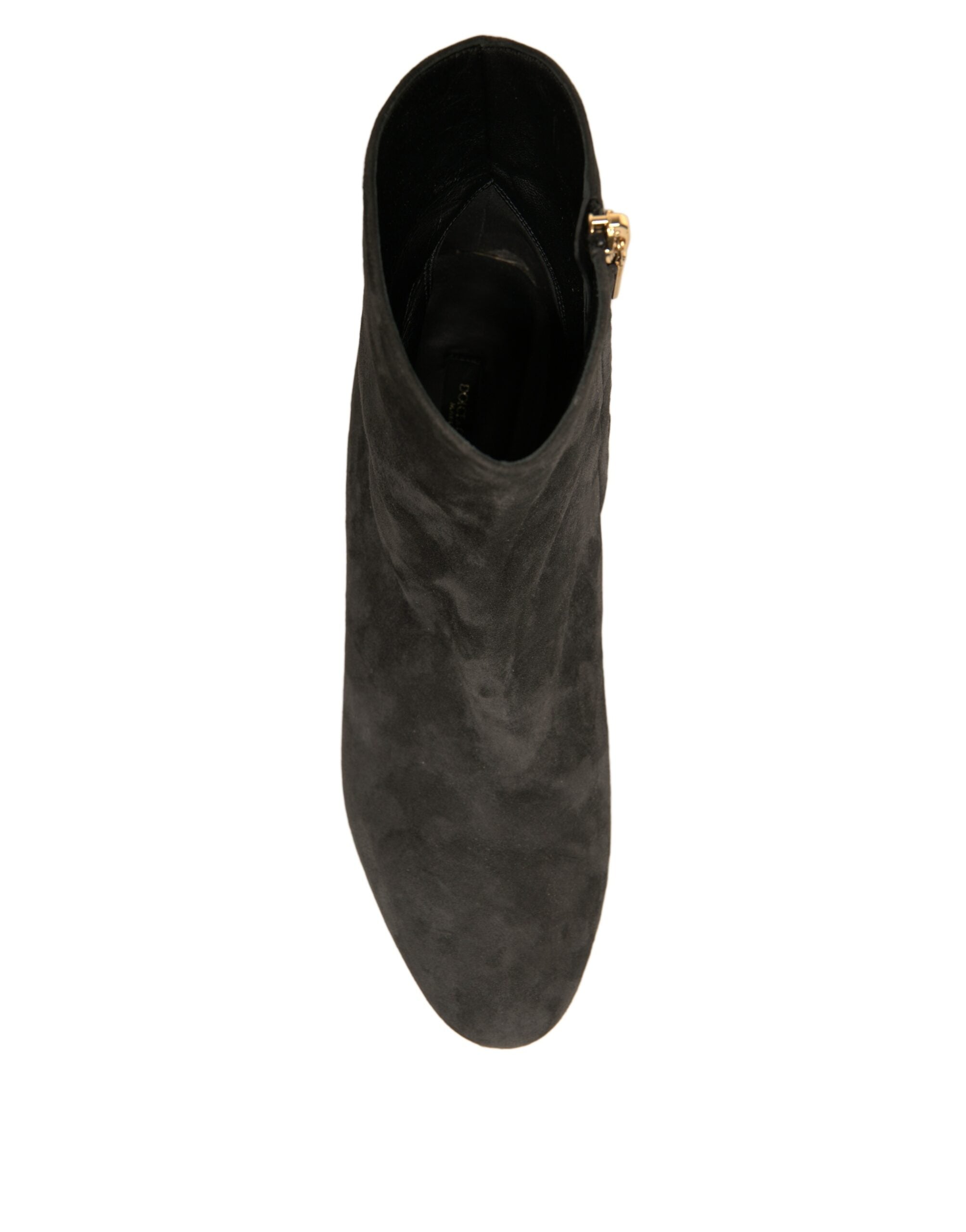 Bottines à talons noires Dolce & Gabbana avec embellissements, bride à la cheville et semelle en cuir, chaussures élégantes et chic