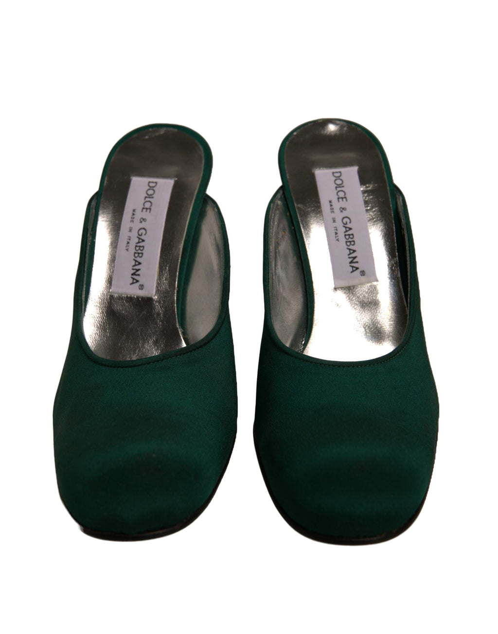 Chaussures à talons hauts Dolce & Gabbana en cuir suédé vert, élégantes et sophistiquées, vues de côté.