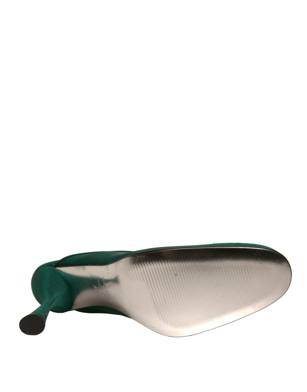 Escarpins en daim vert Dolce & Gabbana, talons hauts élégants, chaussures en cuir pour femme, vue de côté.