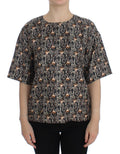 Chemise en soie Dolce & Gabbana gris à motif clé doré, élégante blouse à manches longues et style sophistiqué.