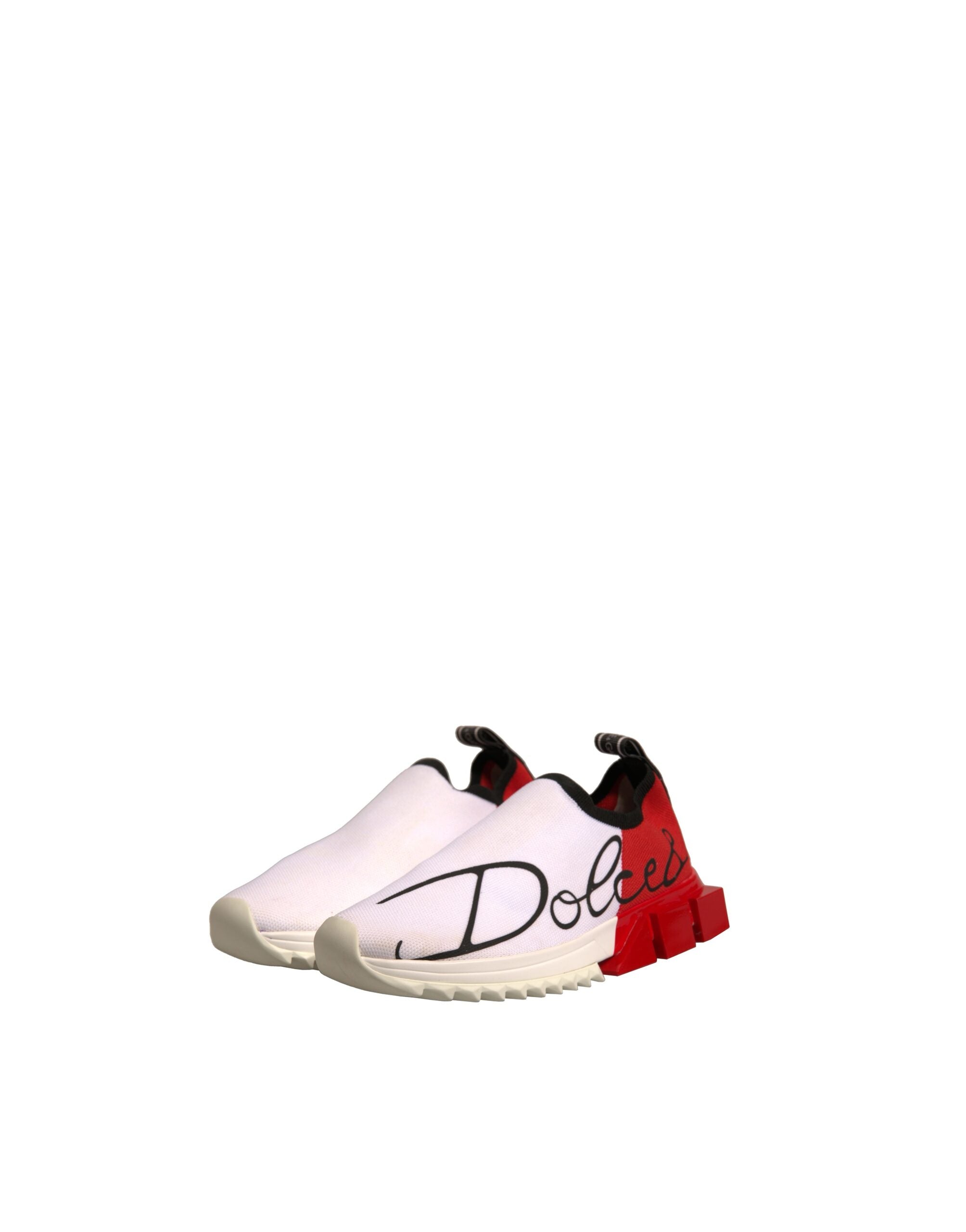 Chaussures sneakers basses blanches et rouges Dolce & Gabbana Sorrento, vue de face.