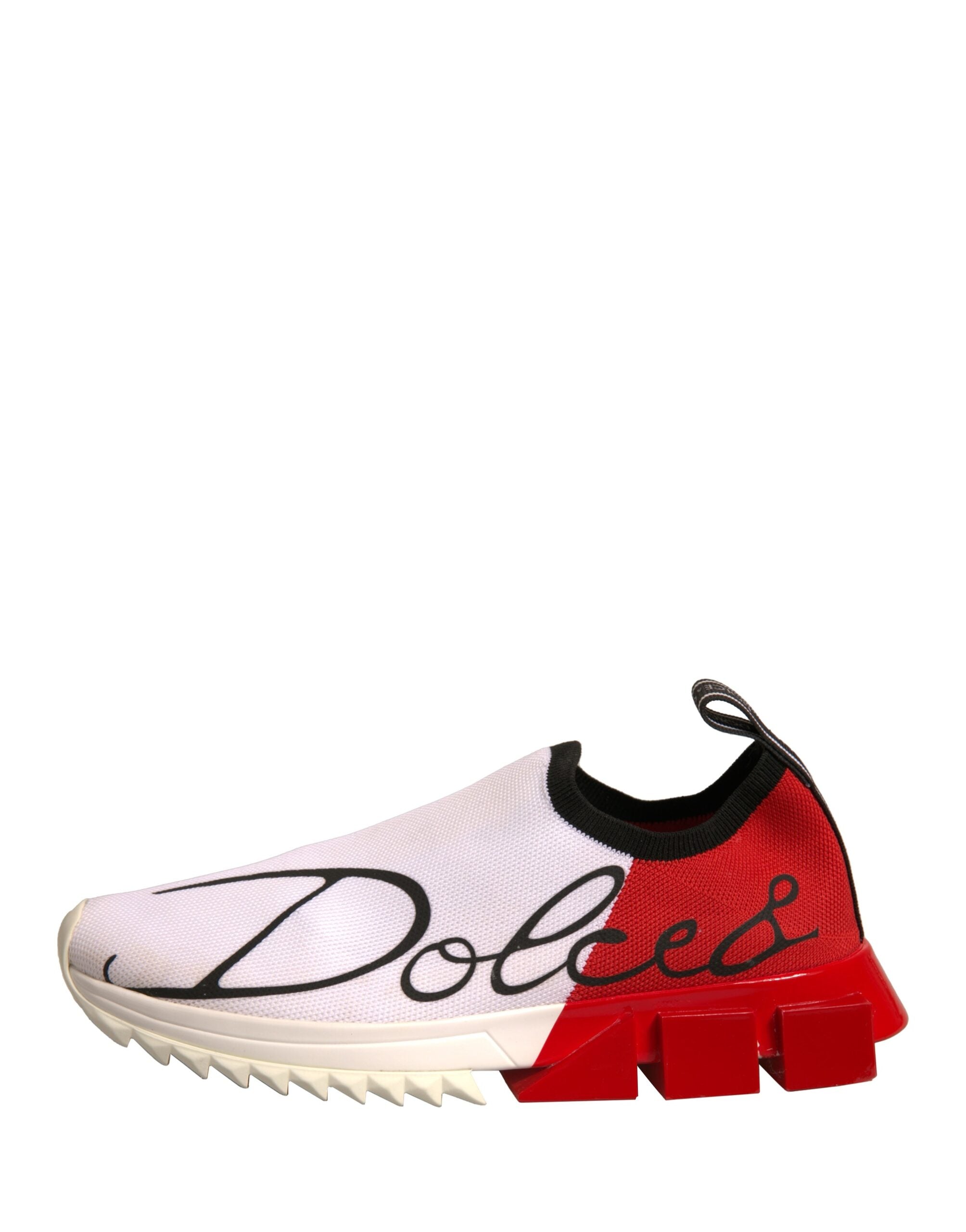 Chaussures sneakers basses Dolce & Gabbana Sorrento blanches et rouges, tendance, visibles en gros plan.