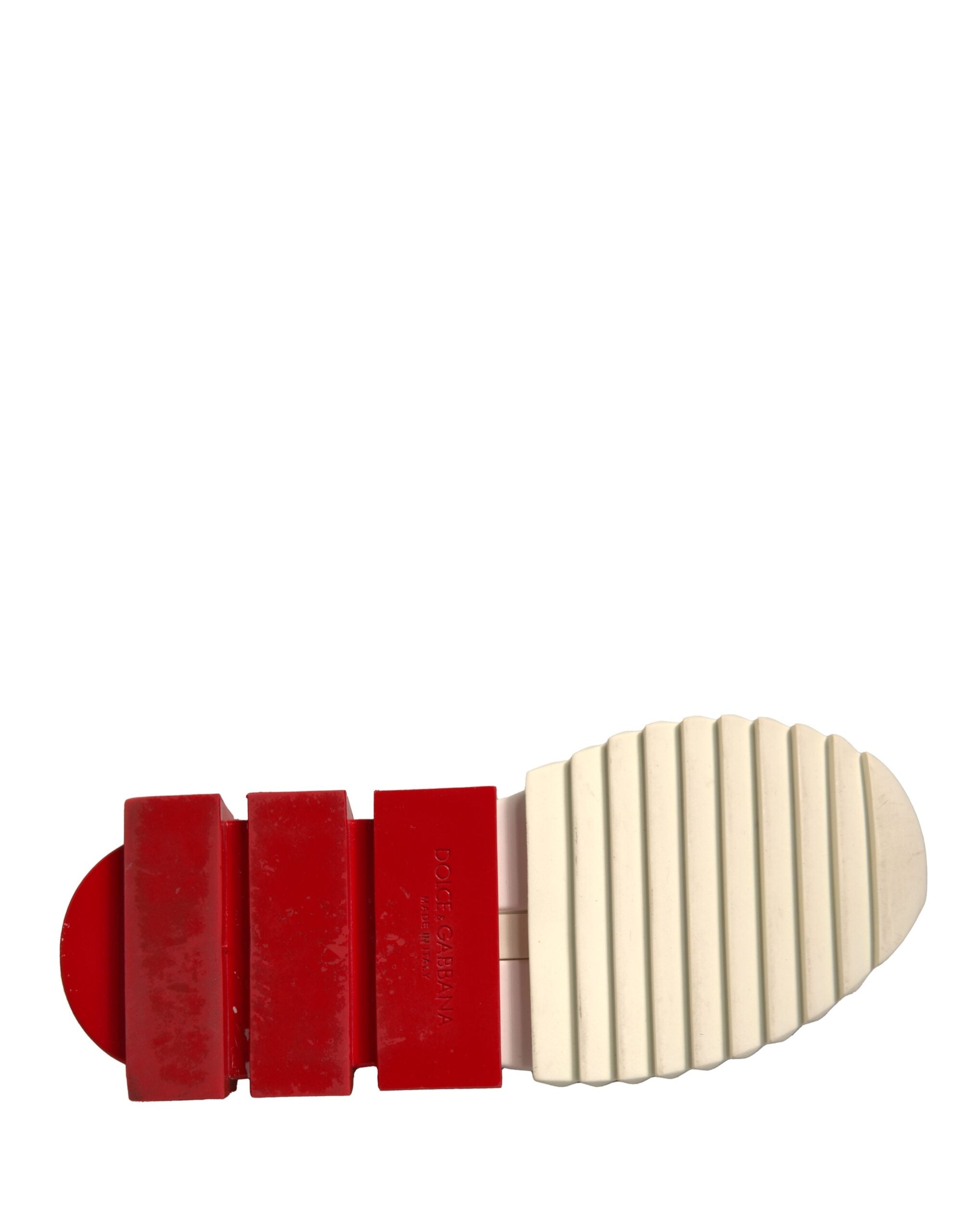 Chaussures sneakers basses blanches et rouges Dolce & Gabbana Sorrento pour homme, vue de face.