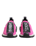 Chaussures sneakers Dolce & Gabbana Sorrento blanches et fuchsia, slip-on, vues de côté, pour femme.