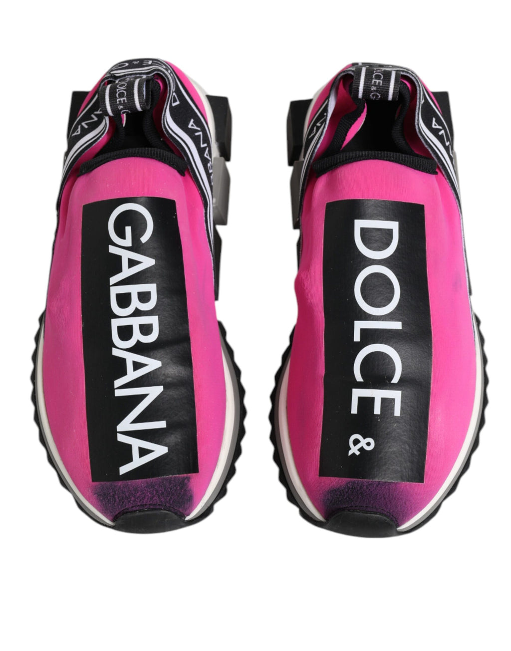 Chaussures sneakers Dolce & Gabbana Sorrento blanches et fuchsia, slip-on, vue de face, mode décontractée.