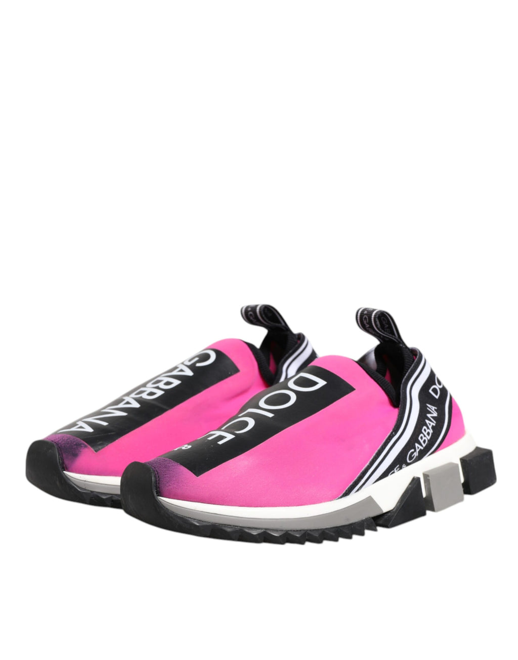 Chaussures sneakers slip-on Dolce & Gabbana Sorrento blanches et fuchsia, vue de côté.
