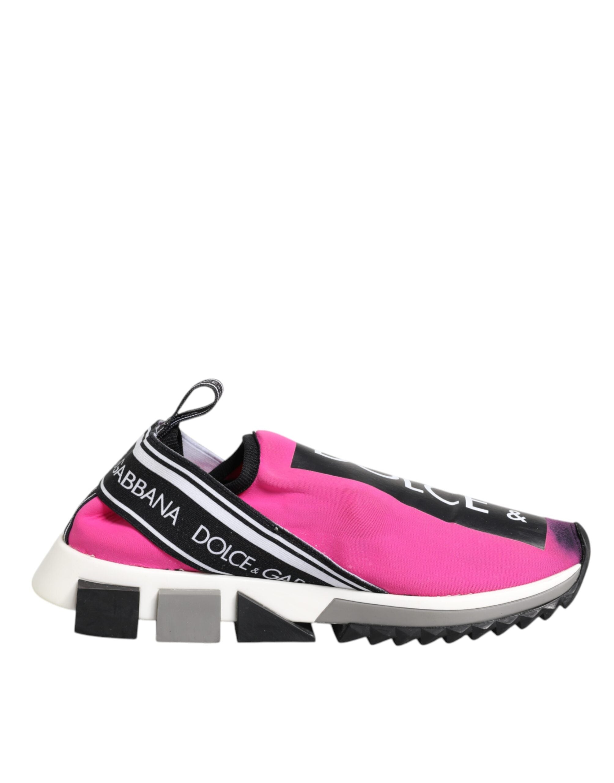 Sneakers Dolce & Gabbana Sorrento blanches et fuchsia, chaussures à enfiler, design élégant et moderne.