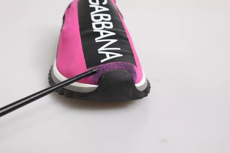Chaussures sneakers Dolce & Gabbana Sorrento blanches et fuchsia, slip-on élégantes pour femmes.