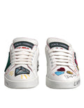 Chaussures basses Dolce & Gabbana blanches à sequins et cristaux, sneakers élégants pour femmes.