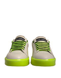 Chaussures sneakers en cuir blanc et jaune Portofino de Dolce & Gabbana, vue de face.