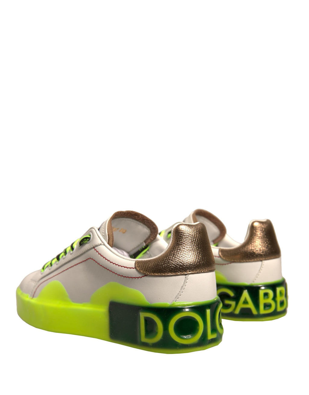 Chaussures sneakers en cuir blanc et jaune Portofino de Dolce & Gabbana, chaussures élégantes pour homme ou femme