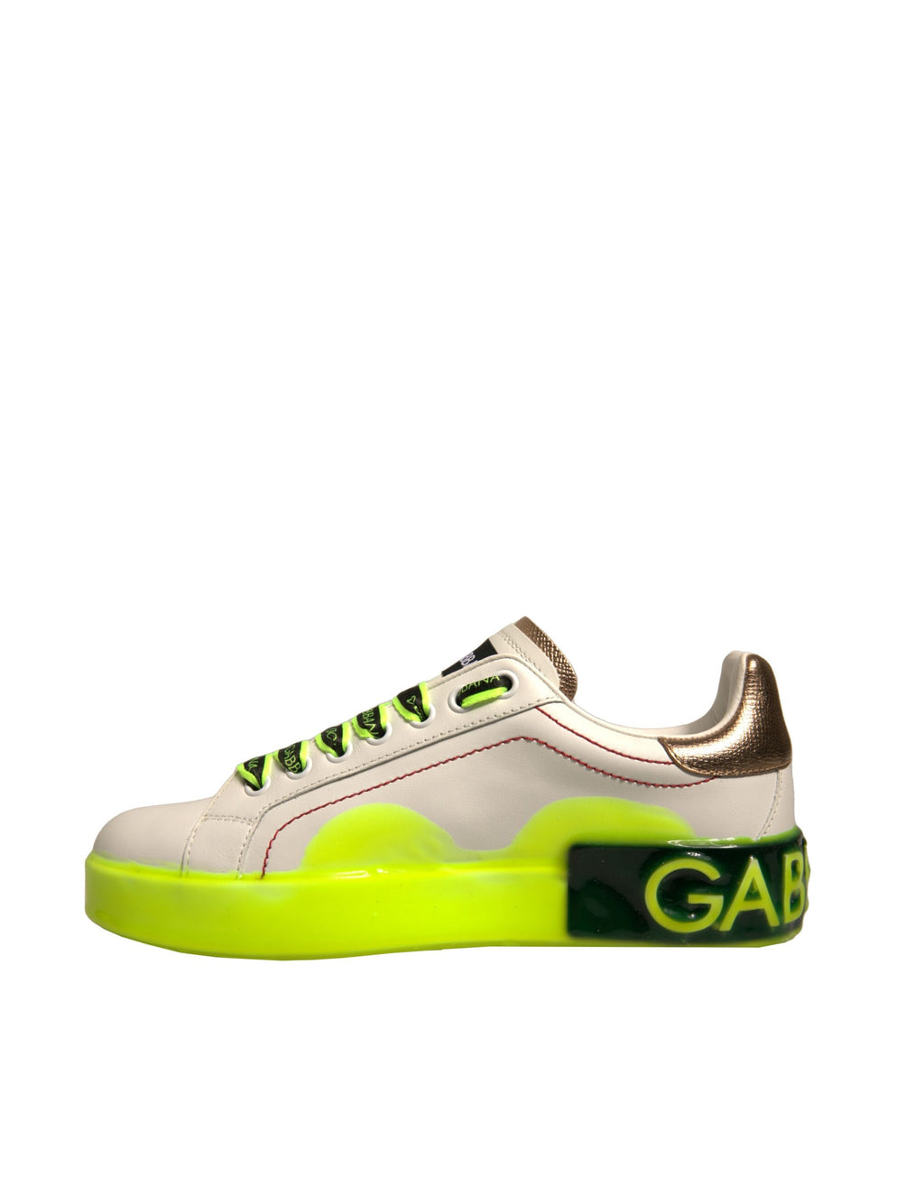 Chaussures sneakers en cuir blanc et jaune Portofino Dolce & Gabbana, style élégant et moderne.