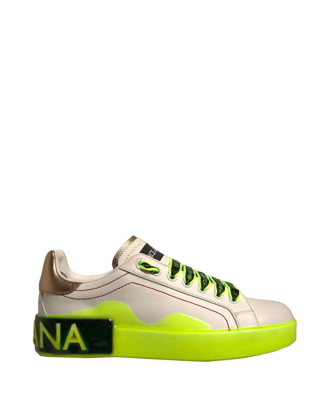 Chaussures sneakers en cuir blanc et jaune Dolce & Gabbana Portofino, style élégant et moderne.